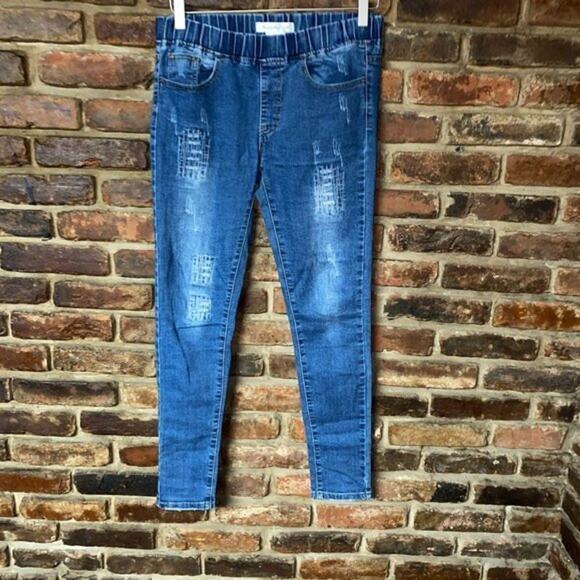Non-Stop Distressed Stretchy Medium Wash Blue Denim Skinny Jeans Junior's Size 1 - Picture 1 of 8